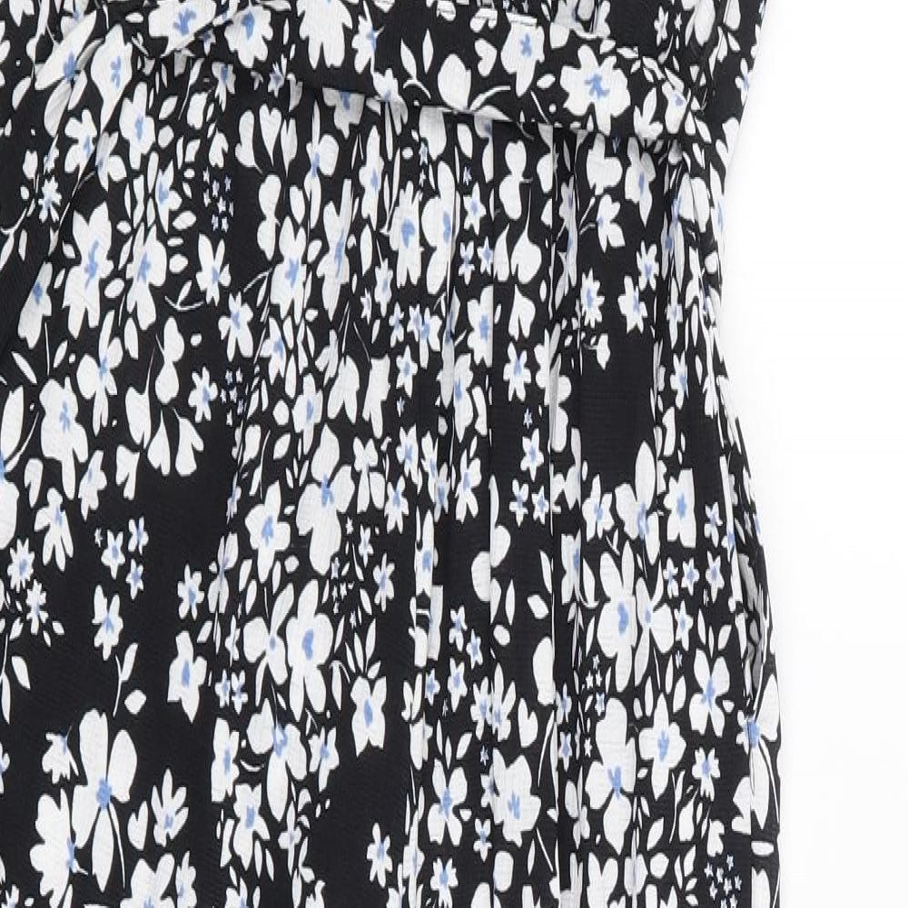 George Womens Black Floral Polyester Jumpsuit One-Piece Size M L26 in Pullover