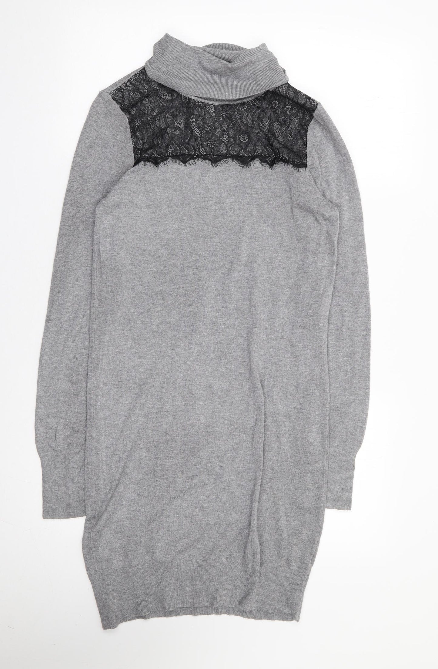 Wallis Womens Grey  Polyester Jumper Dress  Size S  Roll Neck Pullover