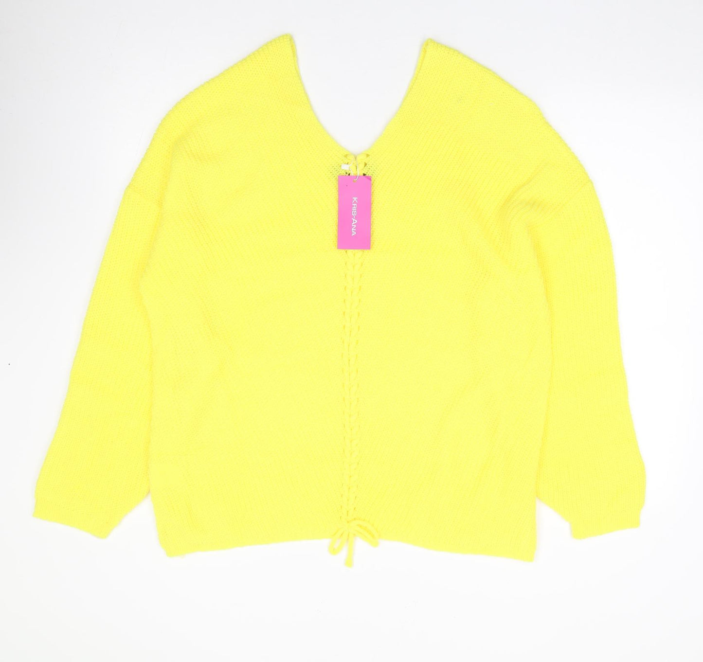 Kris-Ana Womens Yellow V-Neck  Polyester Pullover Jumper Size M