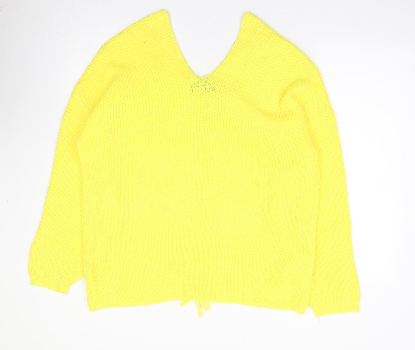 Kris-Ana Womens Yellow V-Neck  Polyester Pullover Jumper Size M