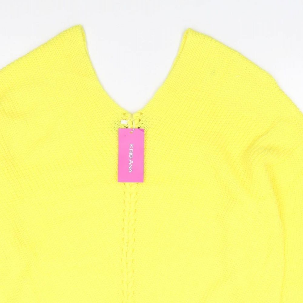 Kris-Ana Womens Yellow V-Neck  Polyester Pullover Jumper Size M