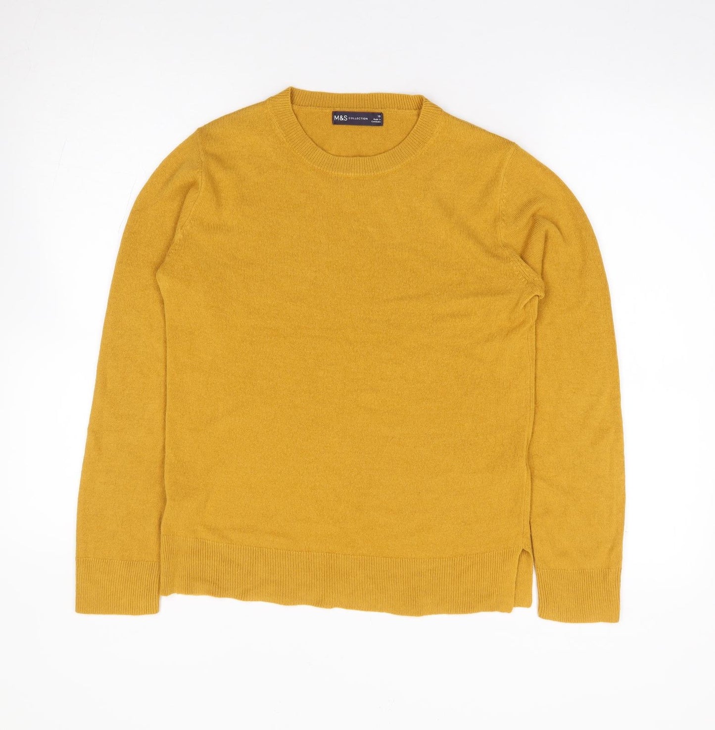 Marks and Spencer Womens Yellow Crew Neck  Acrylic Pullover Jumper Size 10