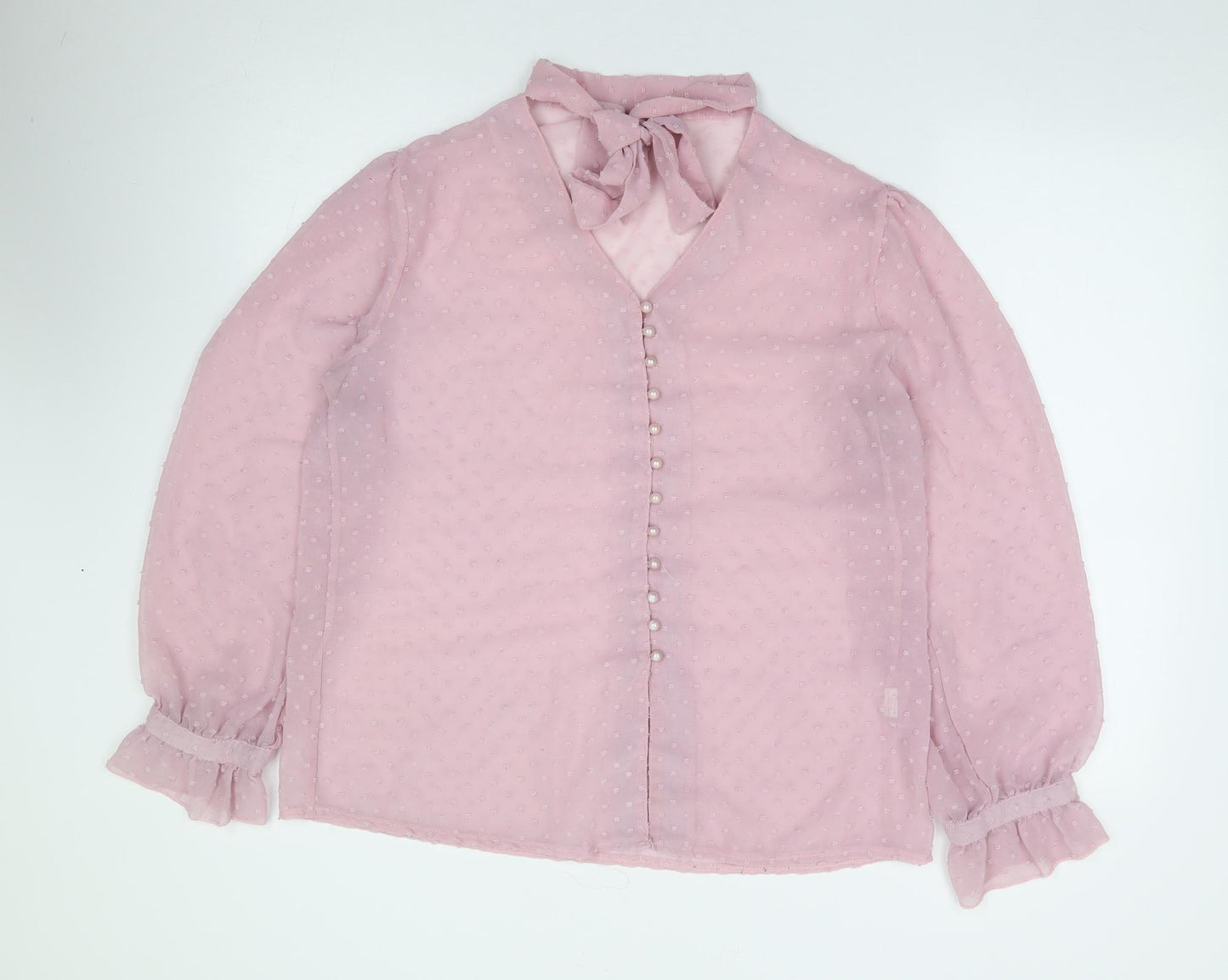 Preworn Womens Pink  Polyester Jersey Button-Up Size M V-Neck