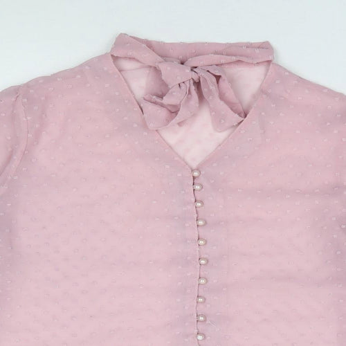 Preworn Womens Pink  Polyester Jersey Button-Up Size M V-Neck