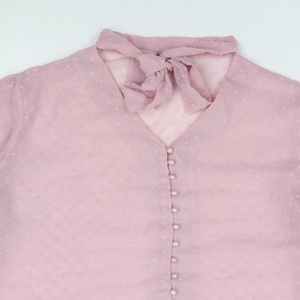 Preworn Womens Pink  Polyester Jersey Button-Up Size M V-Neck
