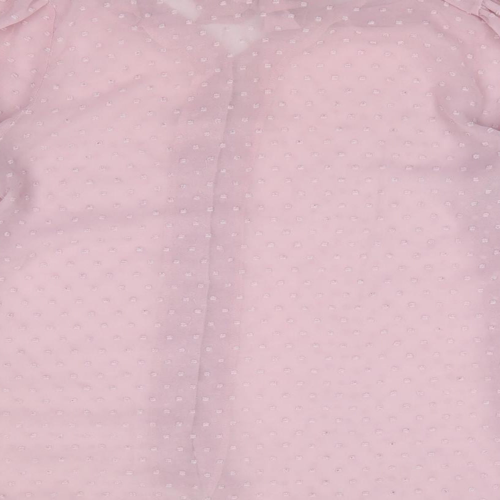 Preworn Womens Pink  Polyester Jersey Button-Up Size M V-Neck