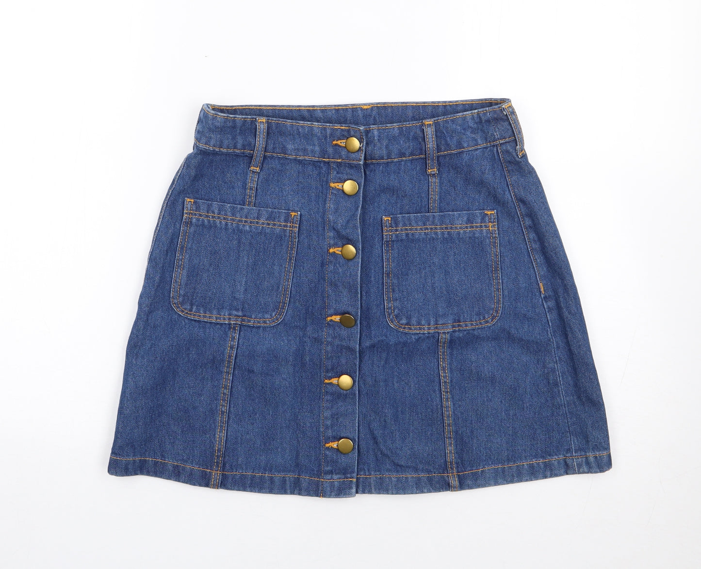 H&M  Womens Blue  Cotton Mini Skirt Size 8   Button