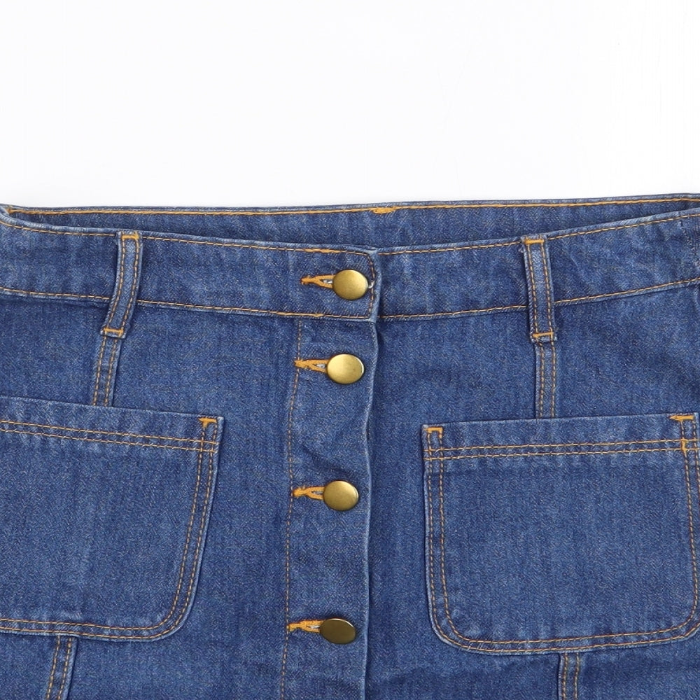 H&M  Womens Blue  Cotton Mini Skirt Size 8   Button