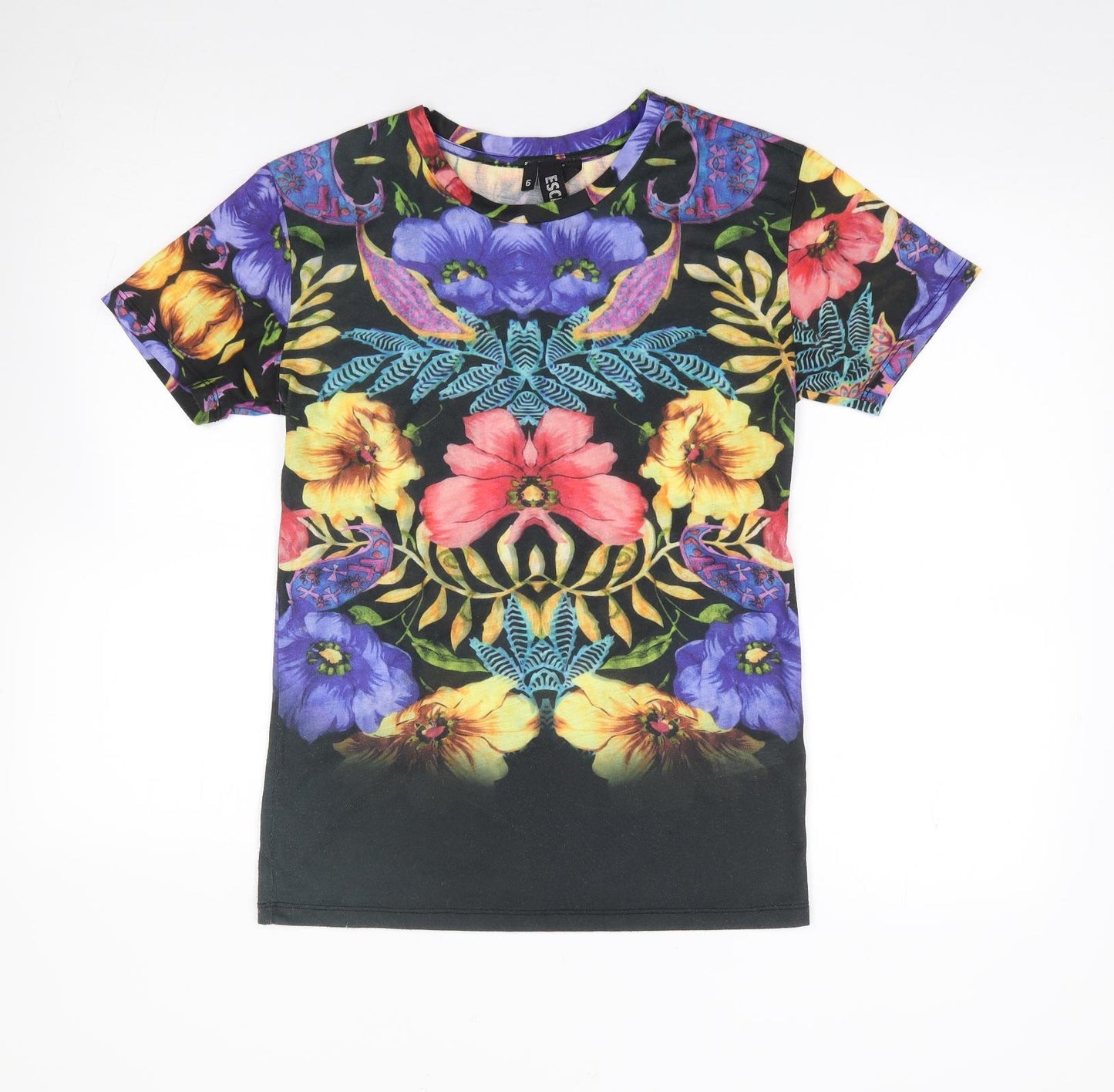 Topshop Womens Multicoloured Floral Polyester Jersey T-Shirt Size 6 Crew Neck