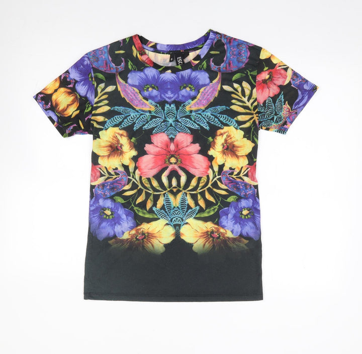 Topshop Womens Multicoloured Floral Polyester Jersey T-Shirt Size 6 Crew Neck