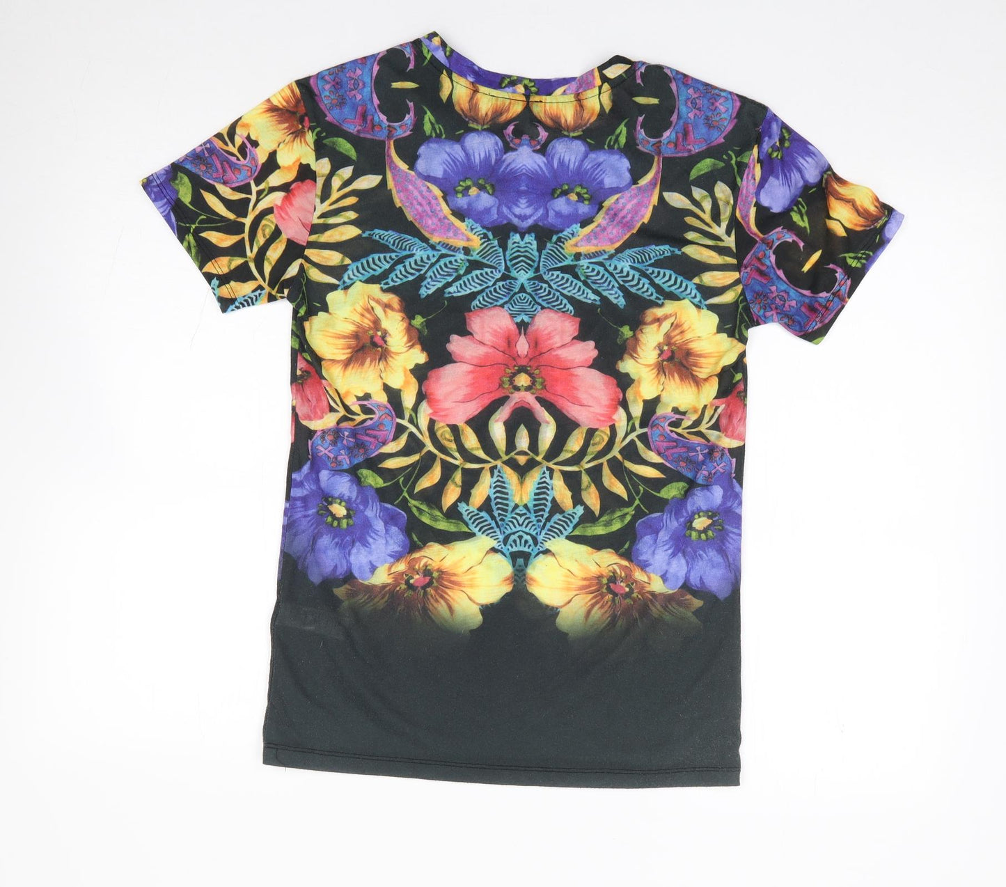 Topshop Womens Multicoloured Floral Polyester Jersey T-Shirt Size 6 Crew Neck