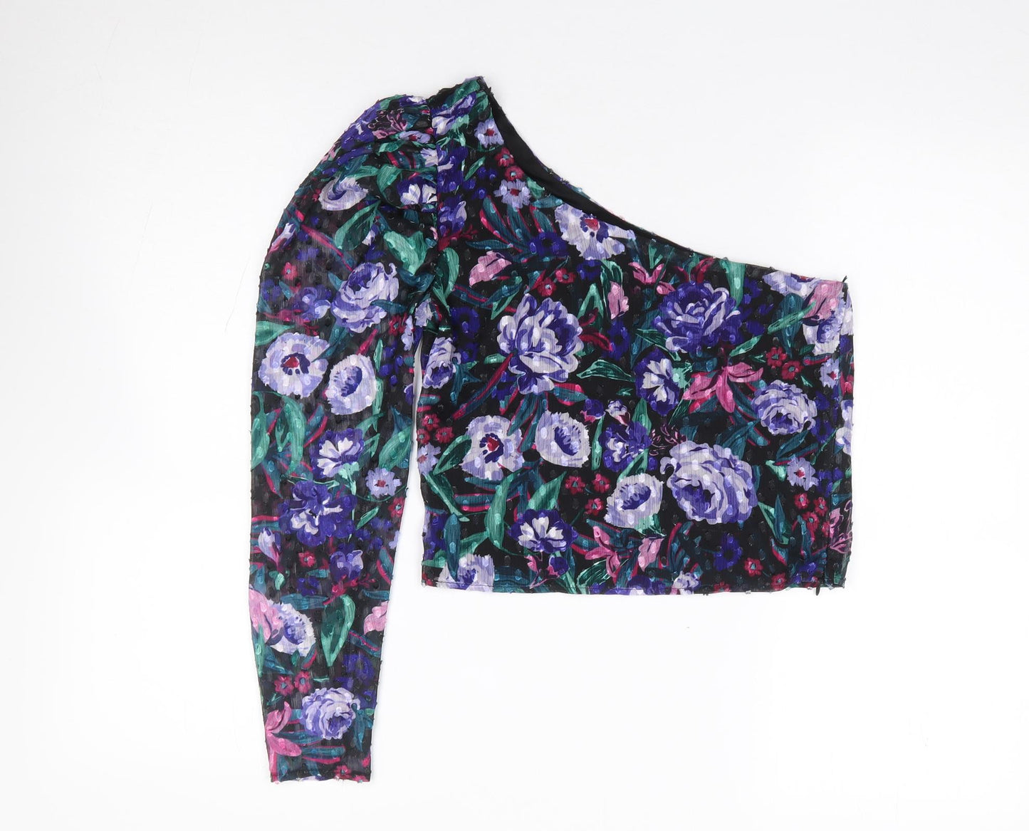 Pull & Bear Womens Multicoloured Floral Polyester Jersey T-Shirt Size XS One Shoulder