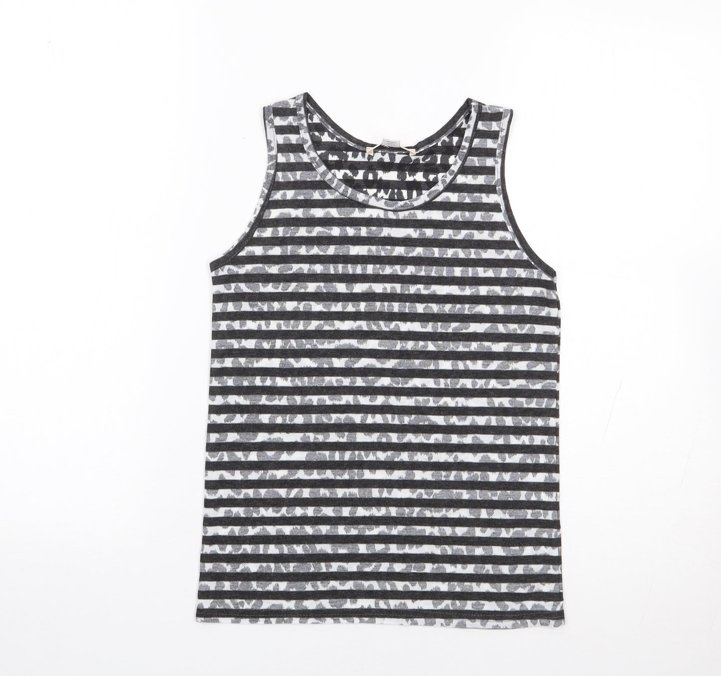 River Island Boys Grey Striped Polyester Jersey Tank Size 7-8 Years Round Neck Pullover