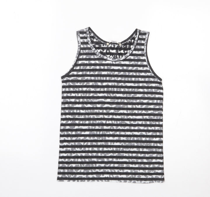 River Island Boys Grey Striped Polyester Jersey Tank Size 7-8 Years Round Neck Pullover