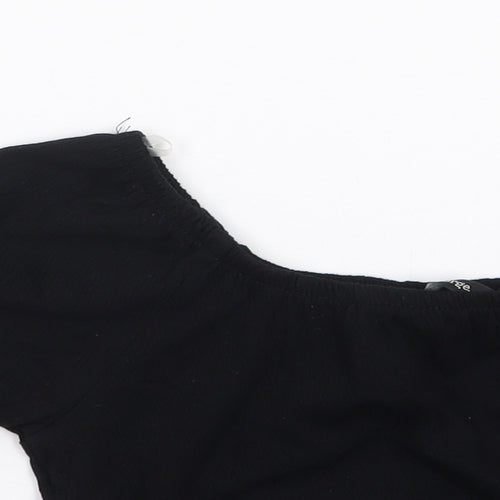 George Girls Black  Cotton Cropped T-Shirt Size 4-5 Years Square Neck Pullover