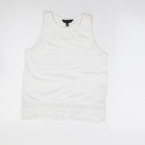 New Look  Womens Ivory  100% Cotton Jersey T-Shirt Size 8 Round Neck