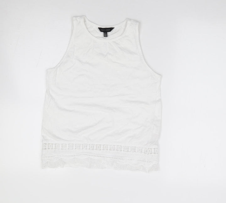 New Look  Womens Ivory  100% Cotton Jersey T-Shirt Size 8 Round Neck