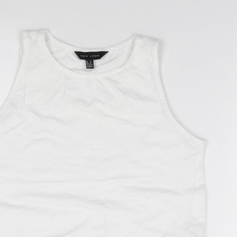 New Look  Womens Ivory  100% Cotton Jersey T-Shirt Size 8 Round Neck