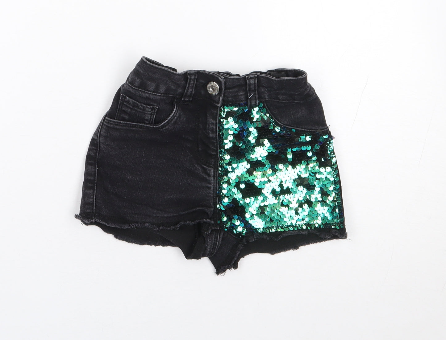 George Girls Black  Cotton Hot Pants Shorts Size 4-5 Years  Regular Zip