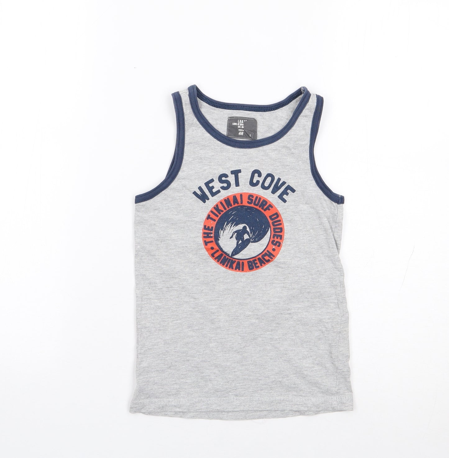 H&M  Boys Grey  Polyester Jersey Tank Size 5-6 Years Round Neck Pullover