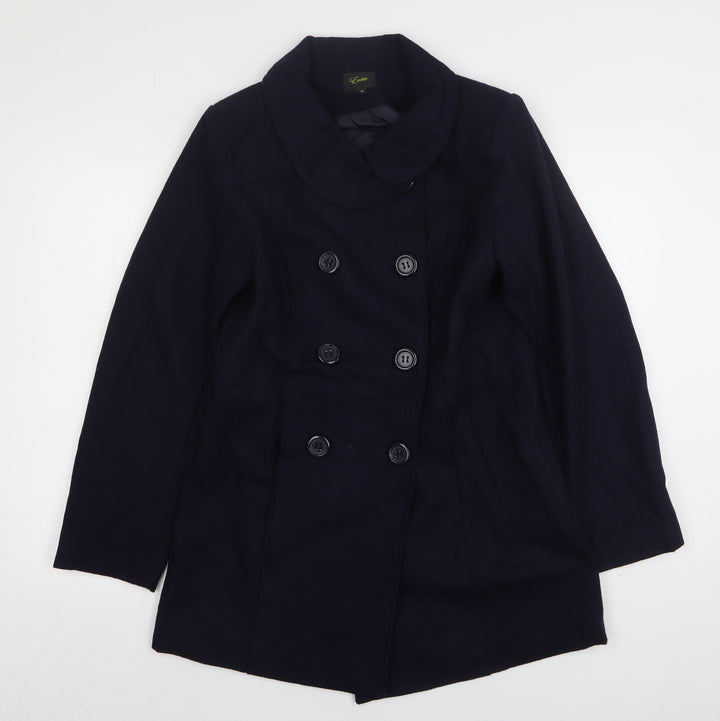 Evita Womens Blue Pea Coat Coat Size 14 Button