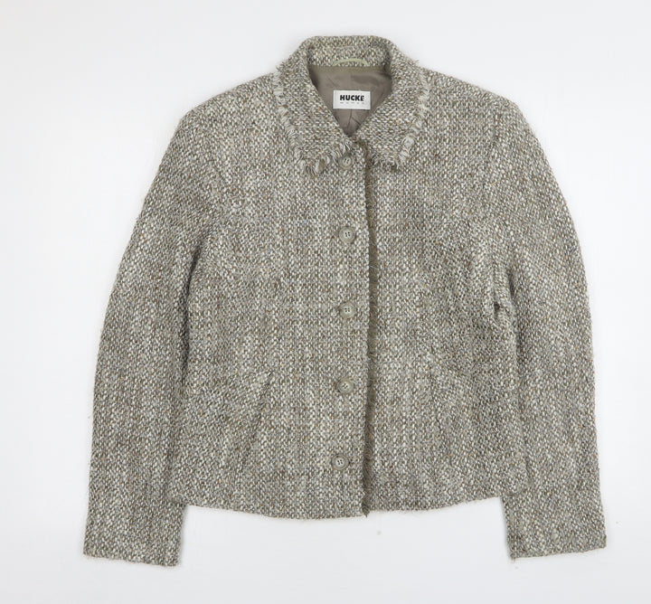 Hucke Womens Beige Jacket Coatigan Size 12 Button