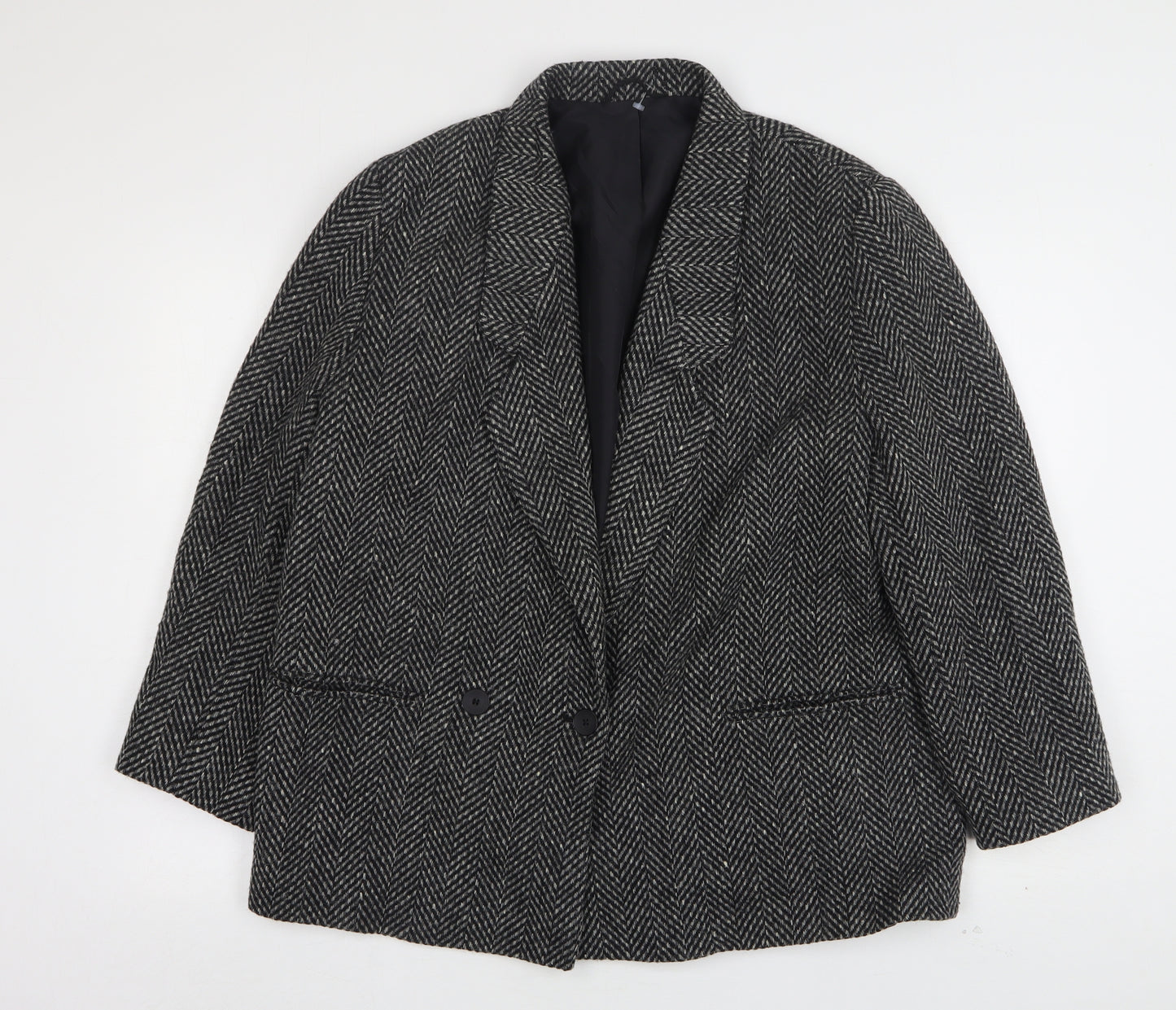 StMichael  Womens Grey Herringbone Wool Jacket Suit Jacket Size 16