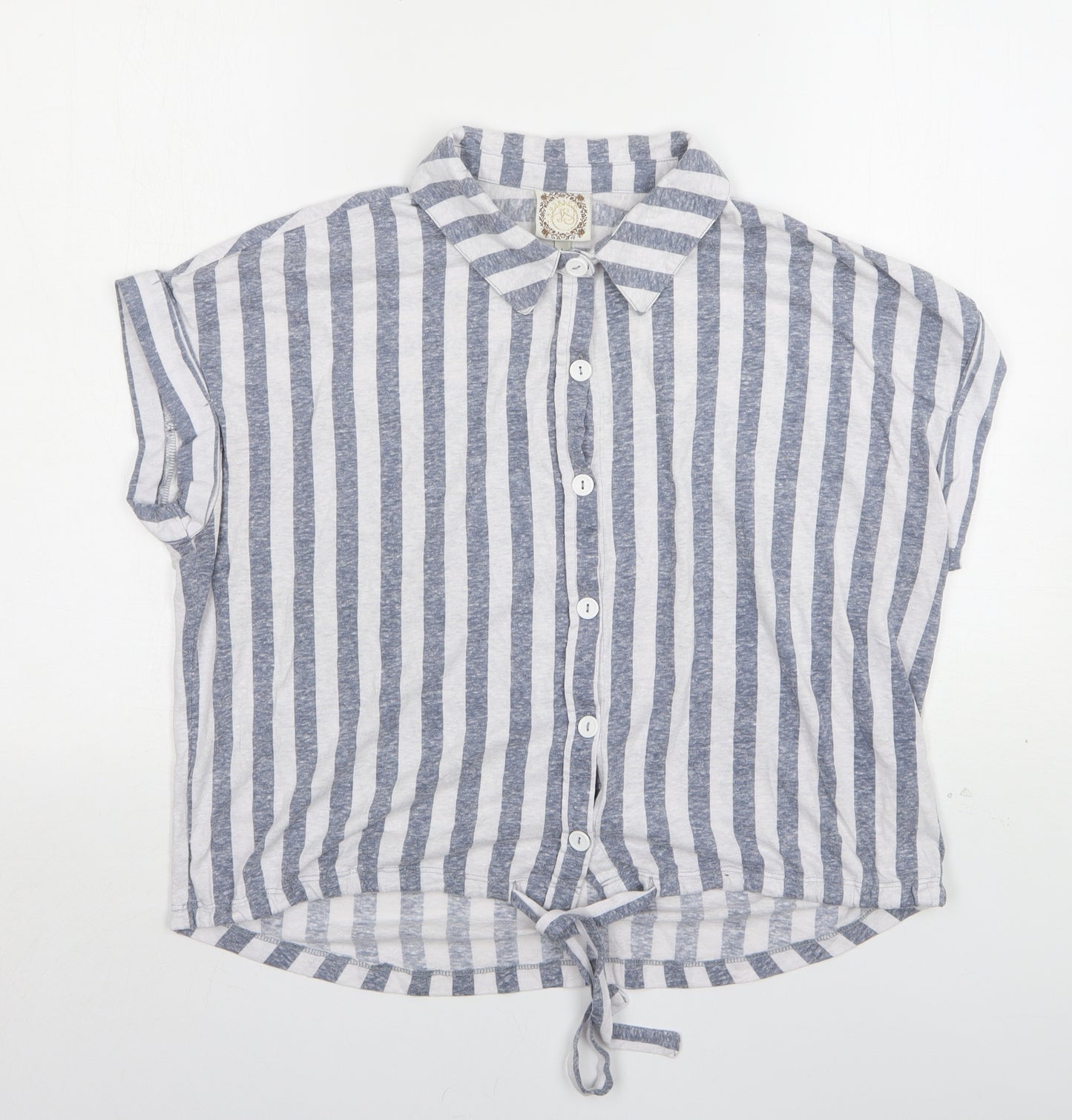 Tru Self Womens Grey Striped Polyester Basic Button-Up Size L Collared