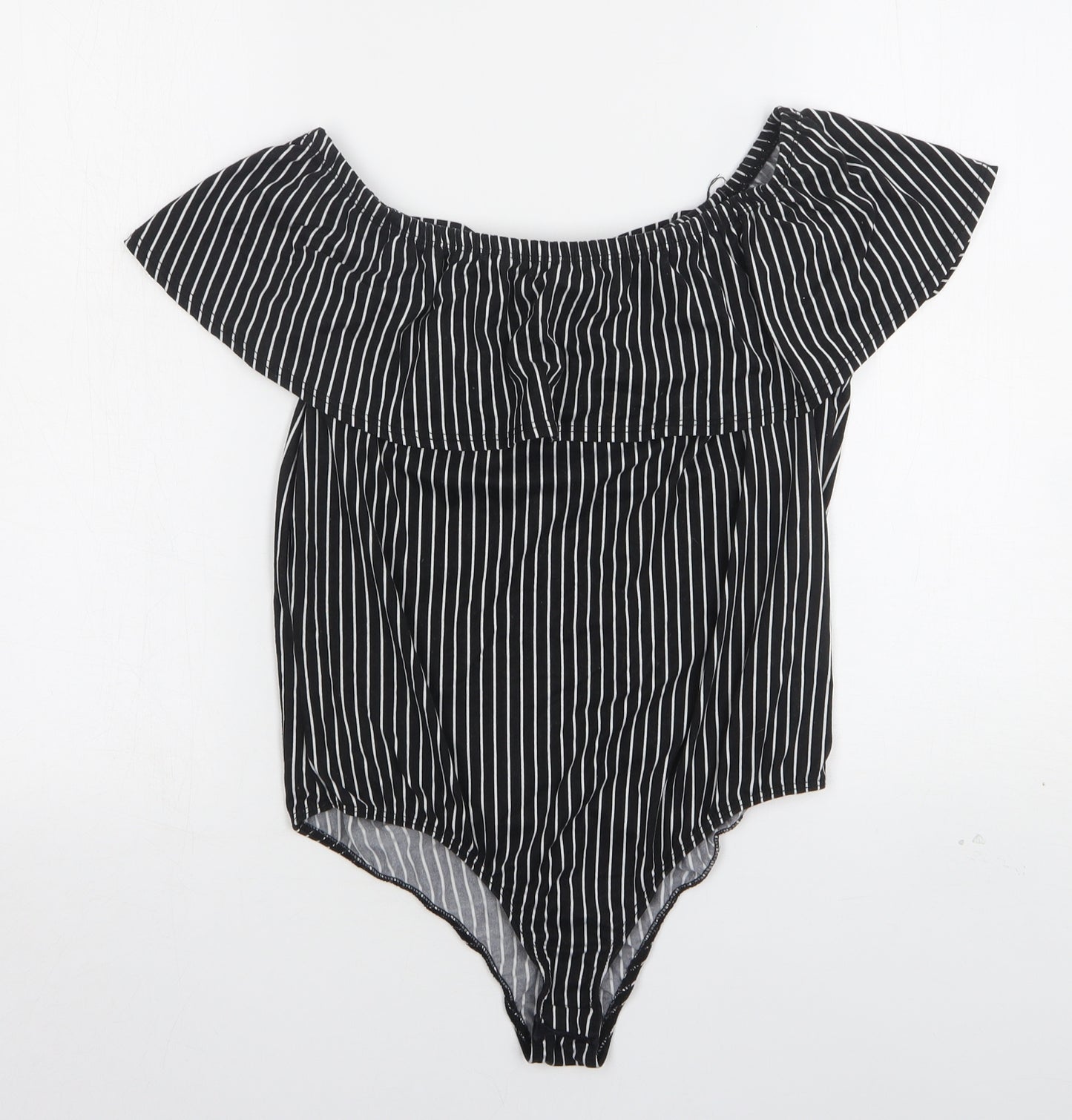 Discreet Womens Black Striped Polyester Bodysuit One-Piece Size XL