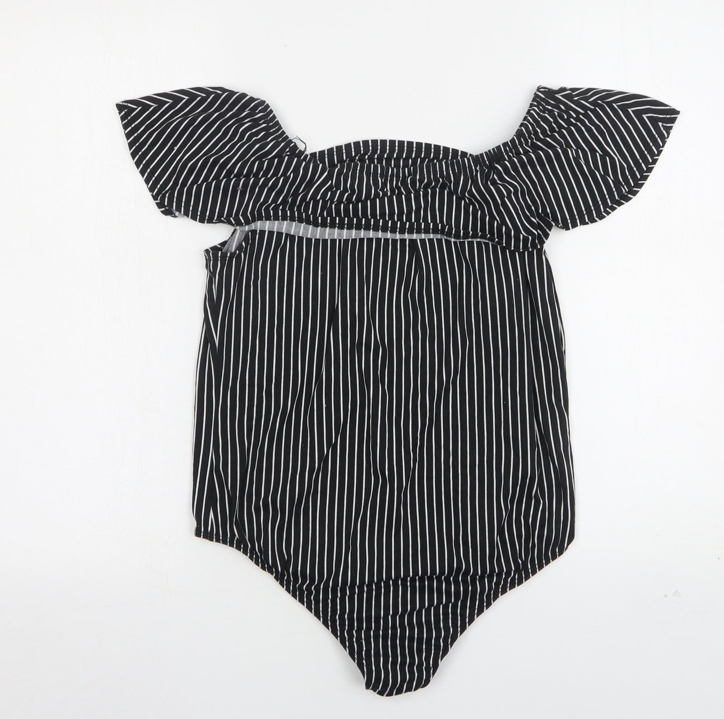 Discreet Womens Black Striped Polyester Bodysuit One-Piece Size XL