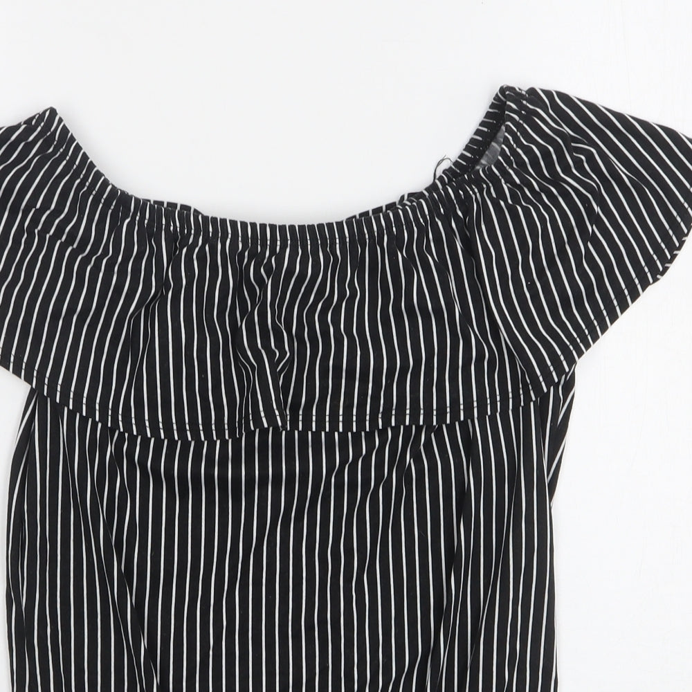 Discreet Womens Black Striped Polyester Bodysuit One-Piece Size XL