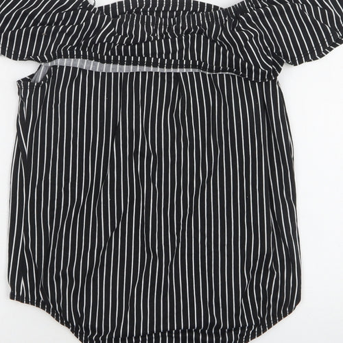 Discreet Womens Black Striped Polyester Bodysuit One-Piece Size XL