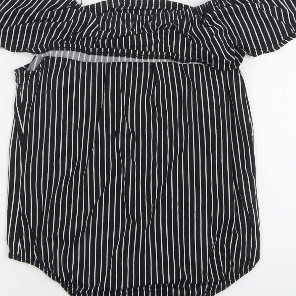 Discreet Womens Black Striped Polyester Bodysuit One-Piece Size XL