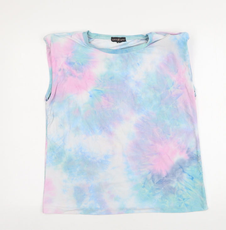 Almost Famous Womens Multicoloured Geometric Polyester Basic Tank Size XL Round Neck