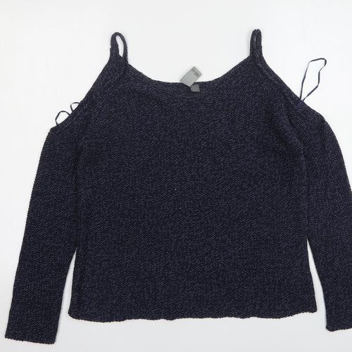 Quinn Womens Blue V-Neck  Acrylic Pullover Jumper Size L