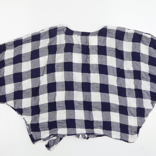 FOREVER 21 Womens Blue Check Cotton Cropped Button-Up Size S V-Neck
