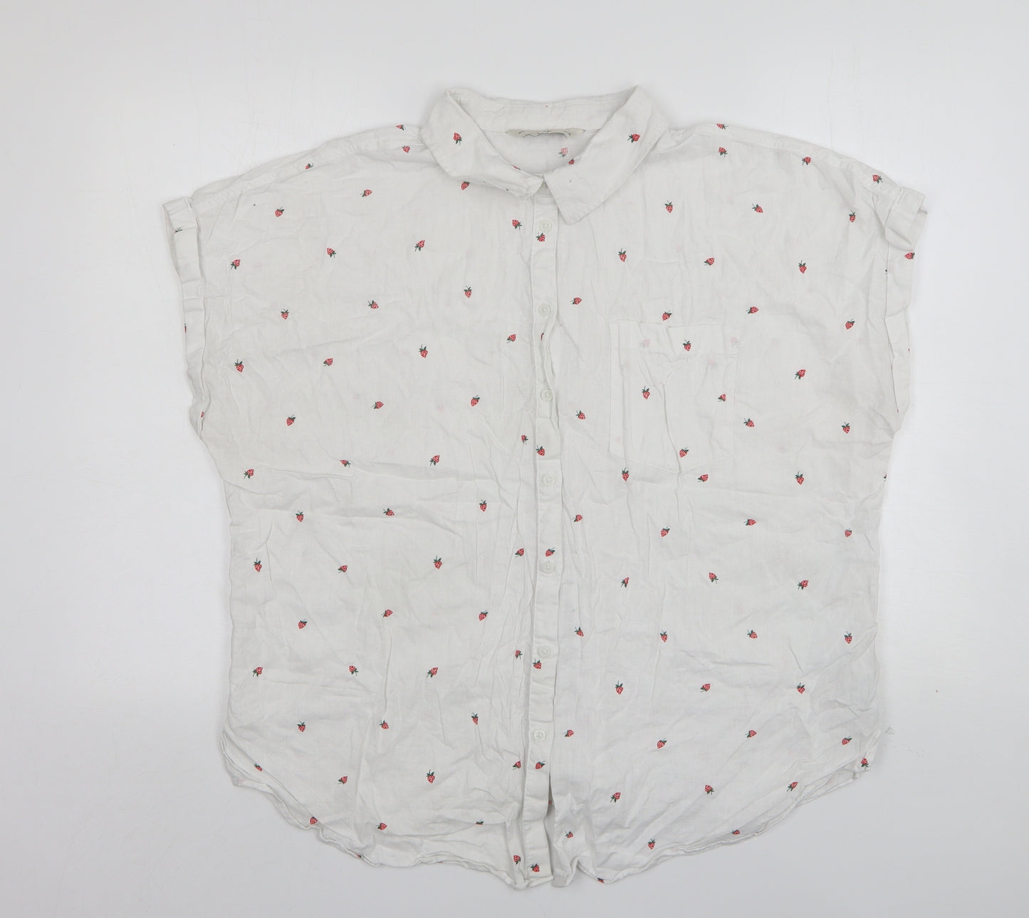 F&F Womens White Geometric Linen Basic Button-Up Size 20 Collared