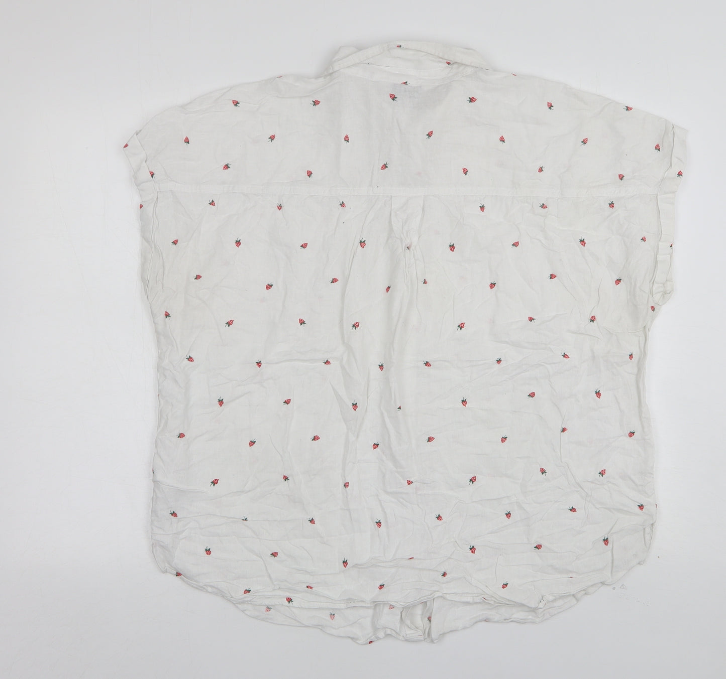 F&F Womens White Geometric Linen Basic Button-Up Size 20 Collared