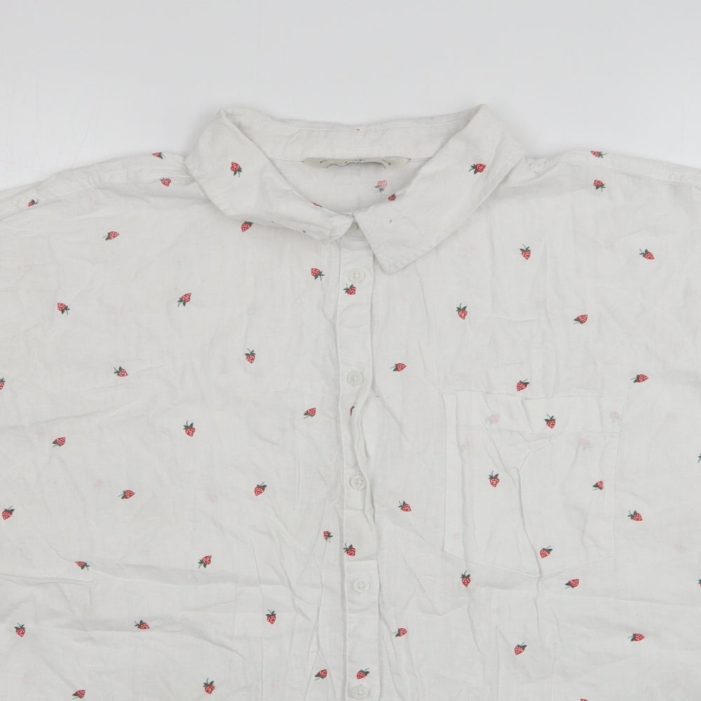 F&F Womens White Geometric Linen Basic Button-Up Size 20 Collared