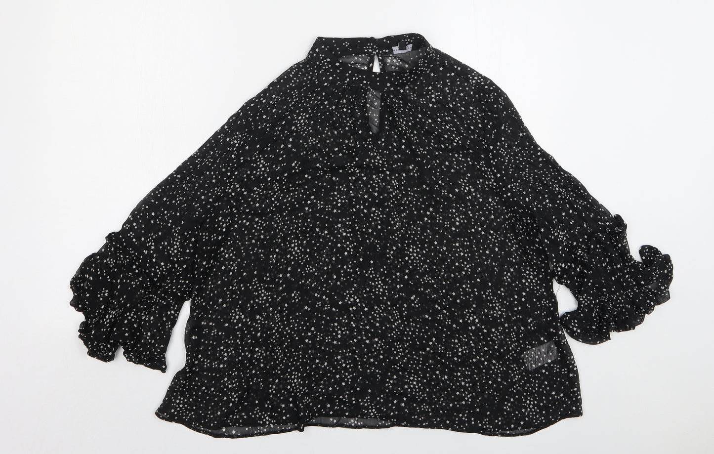 Peacocks Womens Black Polka Dot Polyester Basic Blouse Size 18 Round Neck