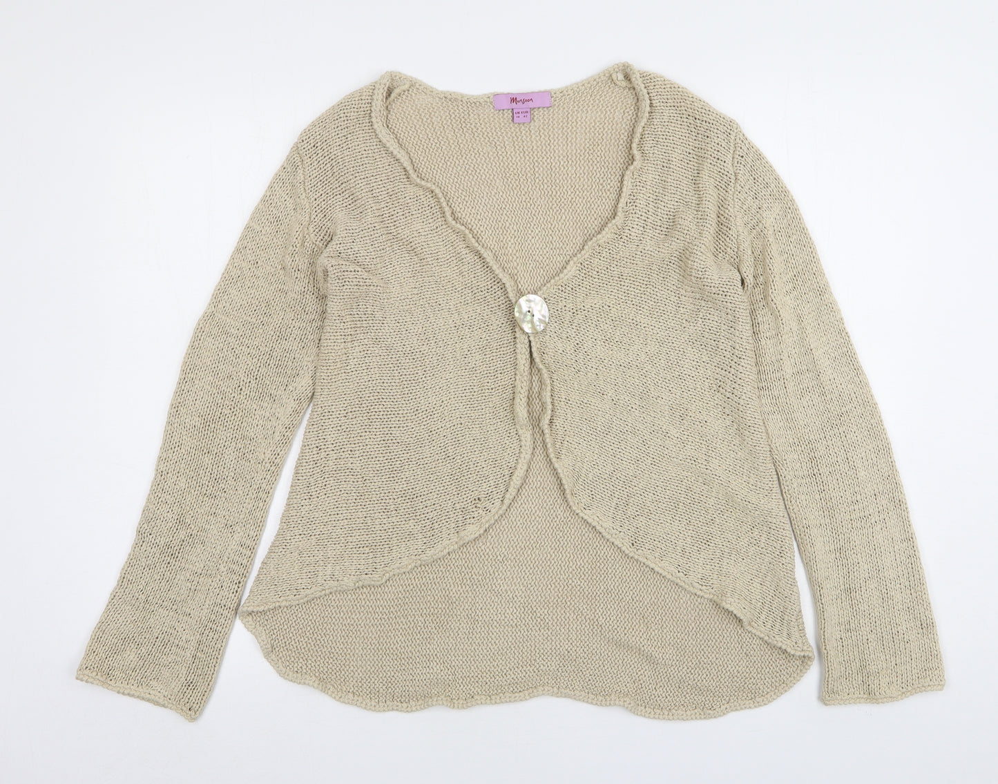 Monsoon Womens Beige V-Neck  Acrylic Cardigan Jumper Size 14