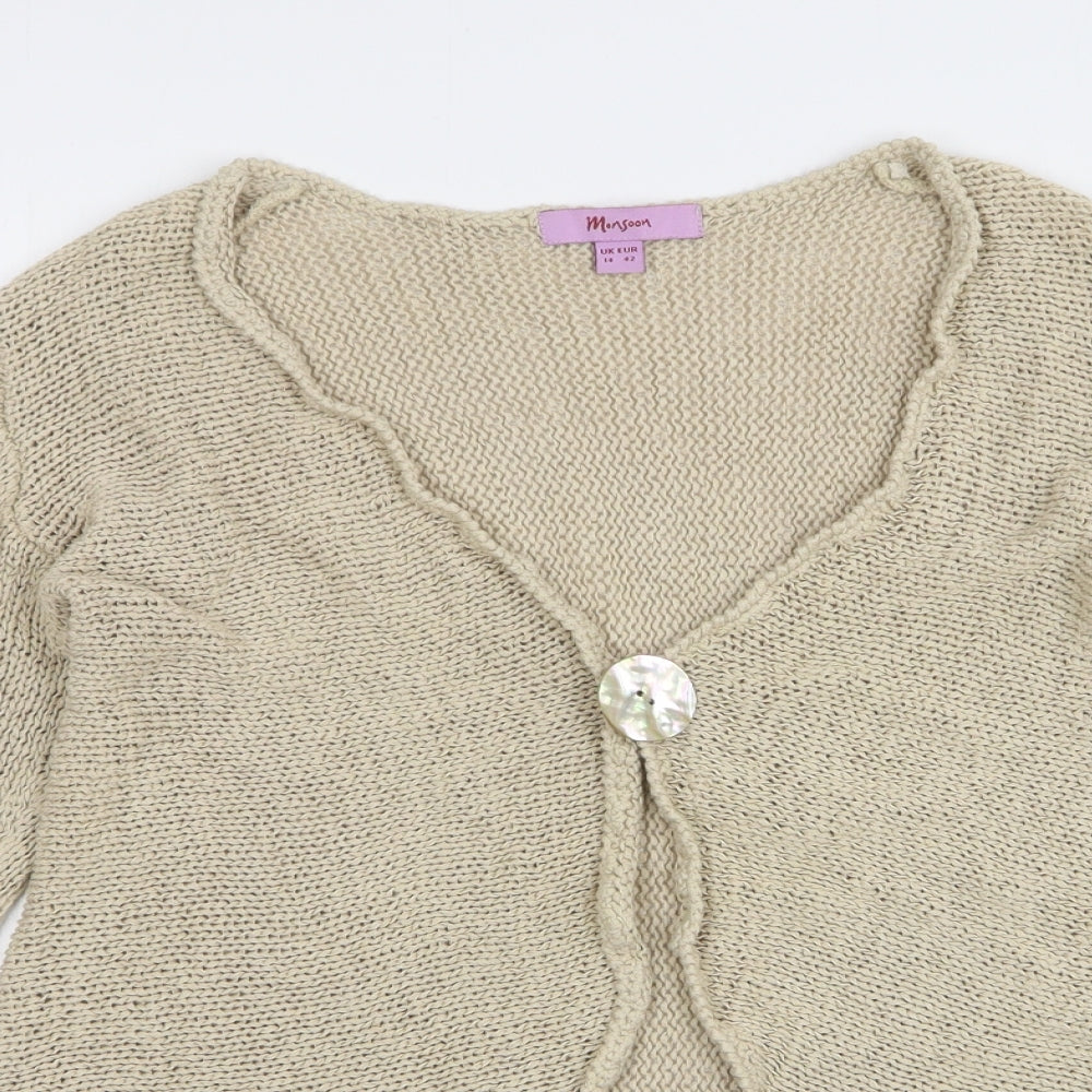 Monsoon Womens Beige V-Neck  Acrylic Cardigan Jumper Size 14