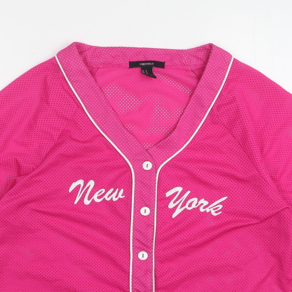 FOREVER 21 Womens Pink  Polyester Basic Button-Up Size M V-Neck