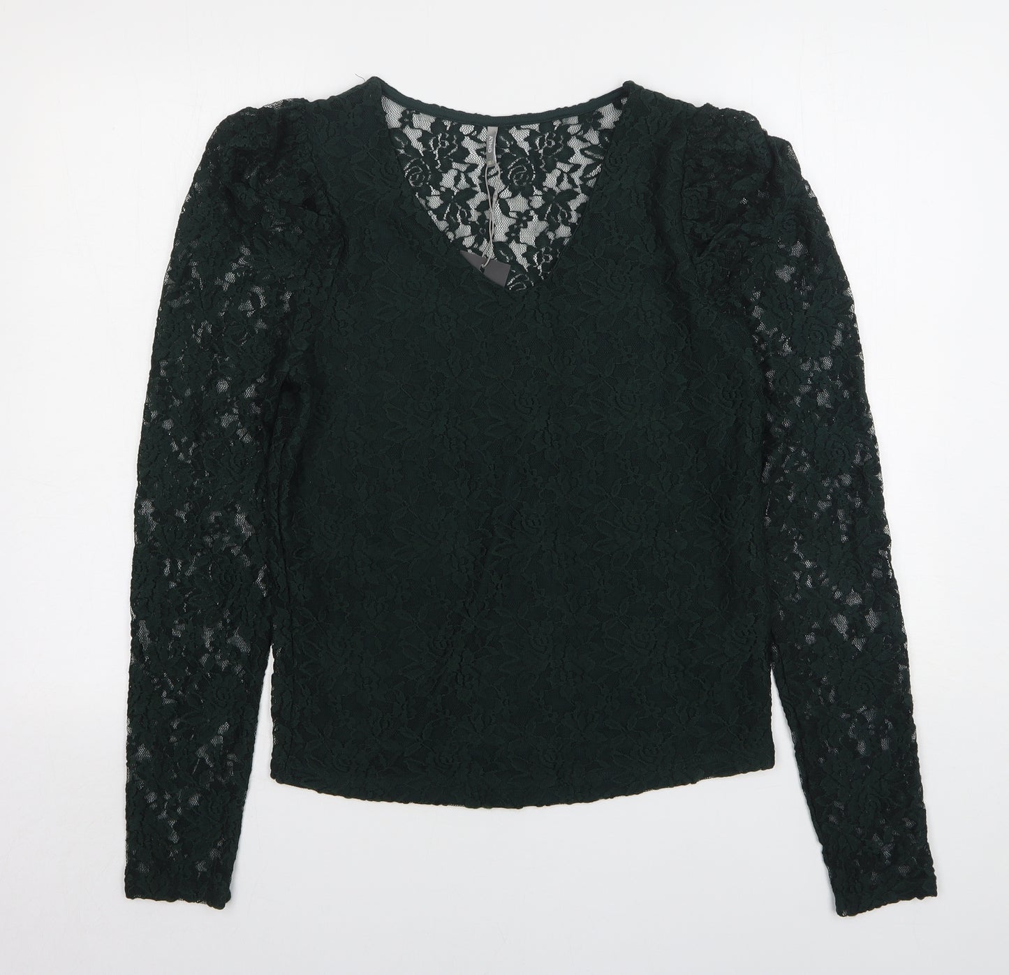 Only Womens Green Floral Nylon Basic Blouse Size XL V-Neck