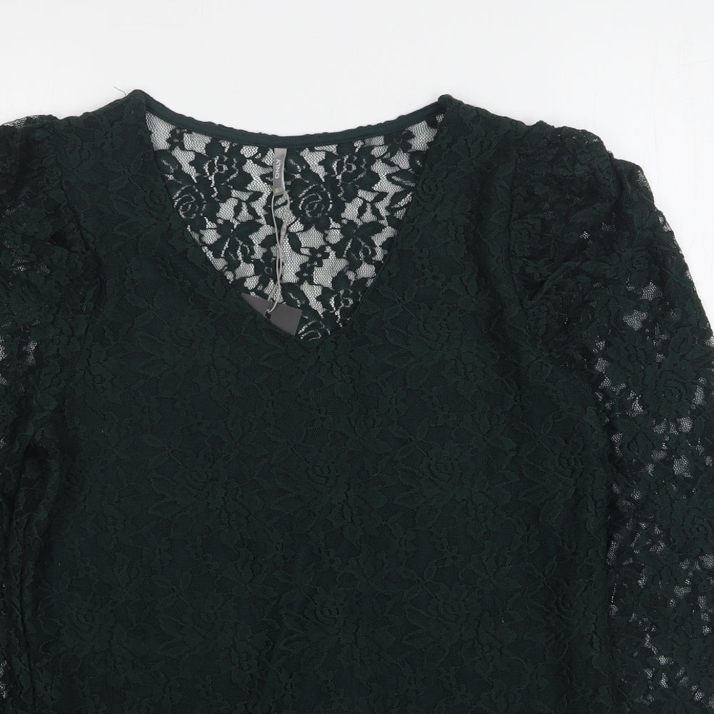 Only Womens Green Floral Nylon Basic Blouse Size XL V-Neck