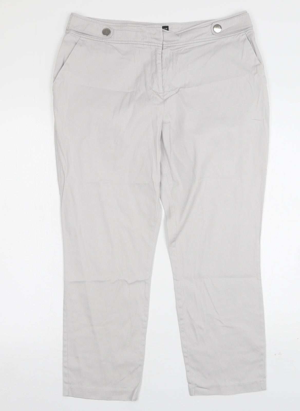 Dorothy Perkins Womens Grey  Cotton Chino Trousers Size 14 L25 in Regular