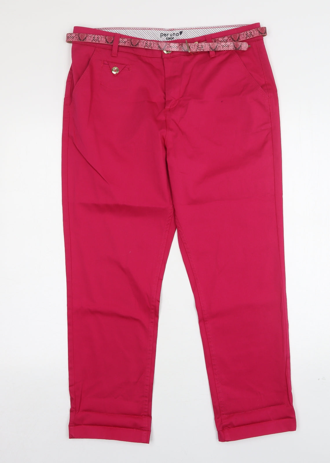 Per Una Womens Pink  Cotton Cropped Trousers Size 14 L26 in Regular