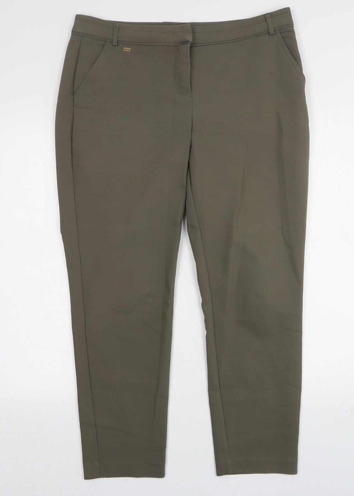 Wallis Womens Green  Cotton Trousers  Size 14 L28 in Regular
