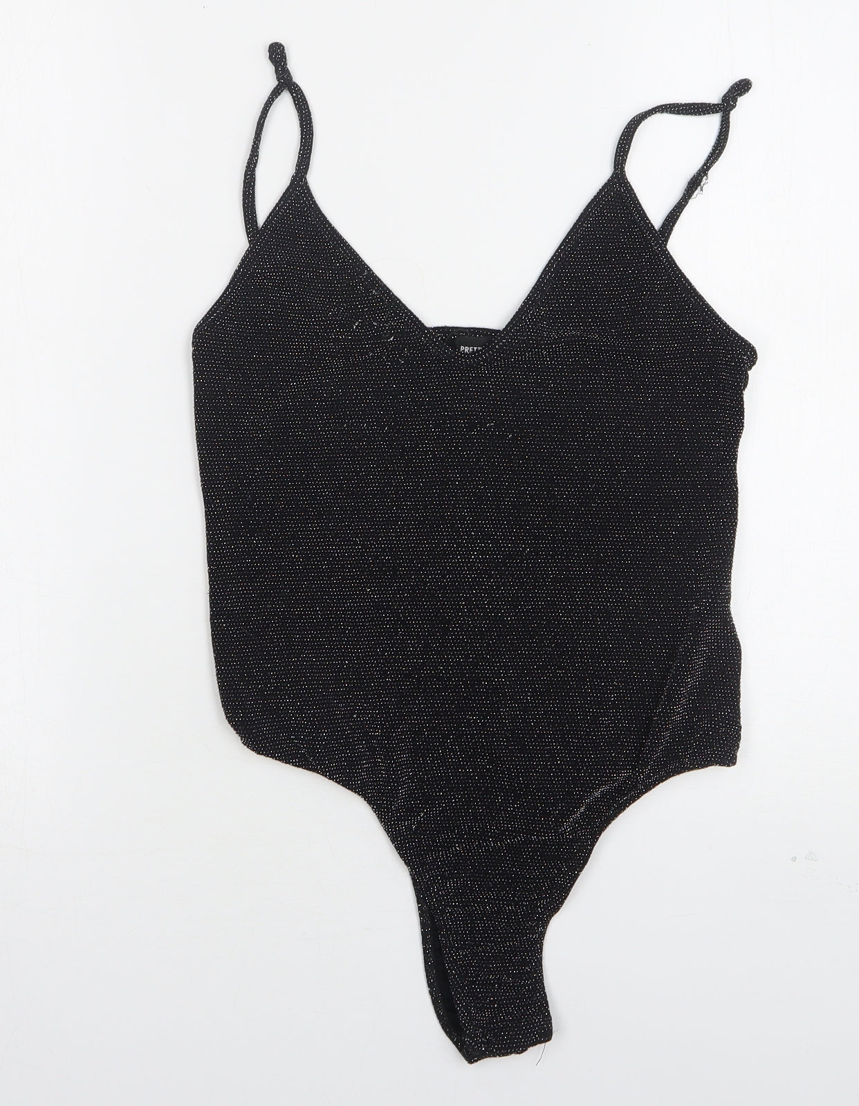 PRETTYLITTLETHING Womens Black Spotted Nylon Bodysuit One-Piece Size 14