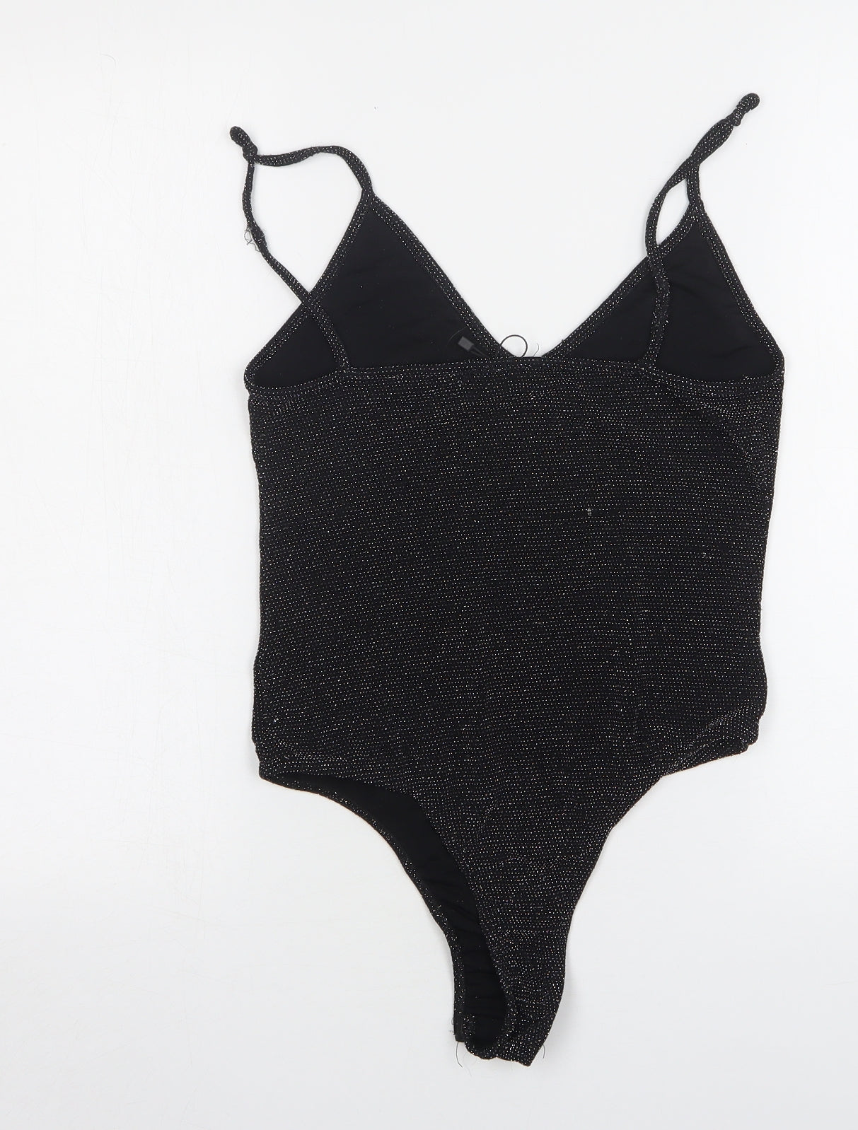 PRETTYLITTLETHING Womens Black Spotted Nylon Bodysuit One-Piece Size 14